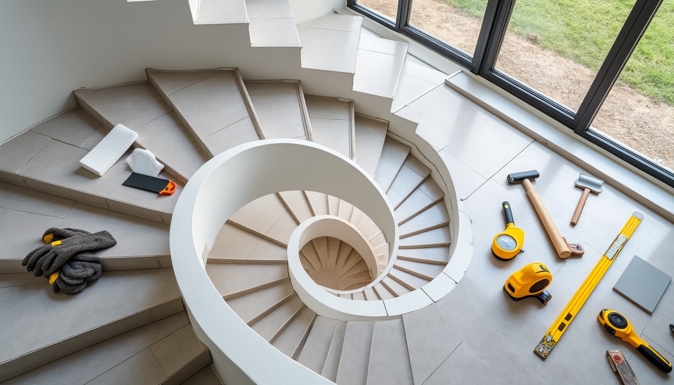 Schema pose carrelage escalier tournant : outils et précautions